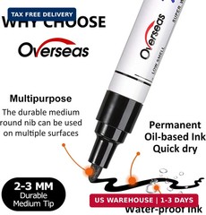 Overseas White and Black Paint Pens, 6 Pack Oil Based Permanent Markers – Medium