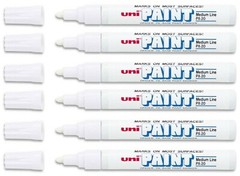 Uni-Paint 63613 PX-20 Oil-Based Permanent Marker, Medium Line, White, 6-Pack