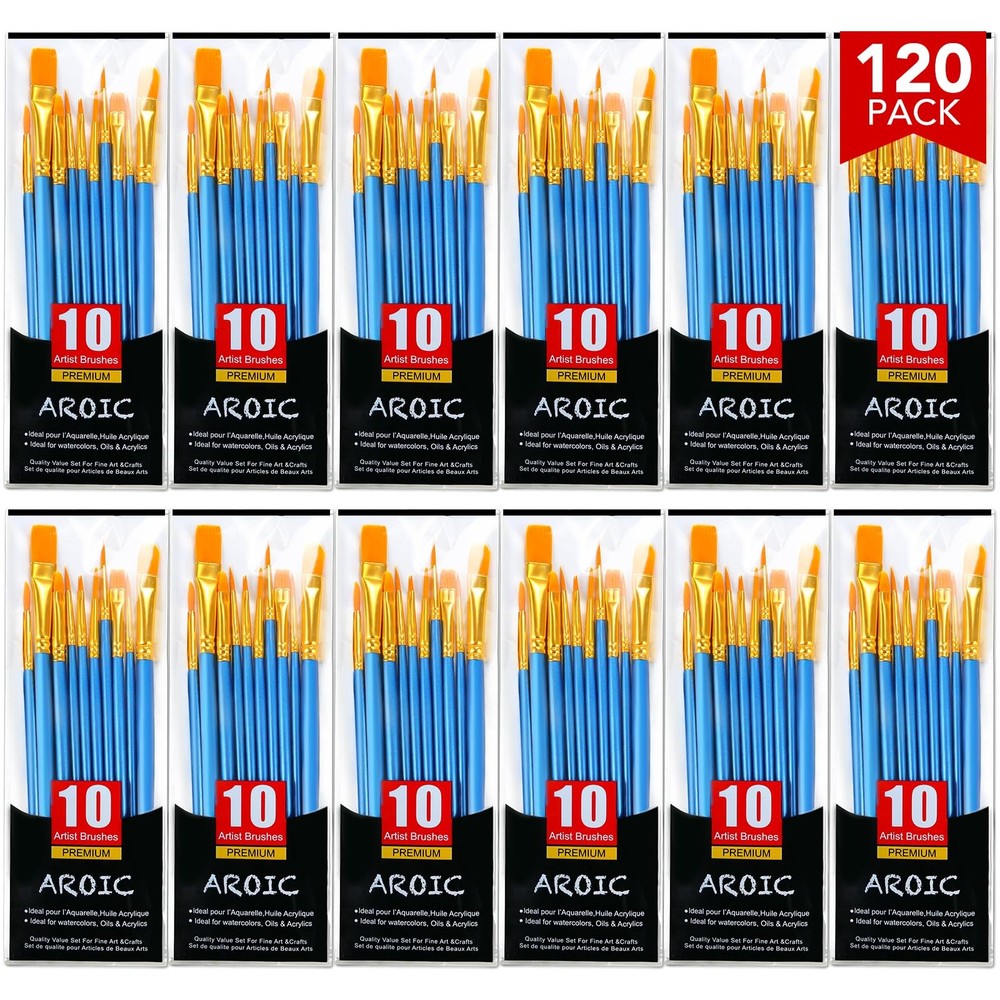 Acrylic Paint Brush Set, 12pack/120pcs Nylon Hair Paint Brushes, for Oil Pain…