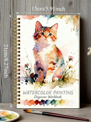 1Pcs Watercolor Painting Practice Journal for Beginners, Cute Animal Drawing Wor