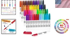 Permanent Markers Set: 60 Bright Colors with Fine Tips for Doodling & More