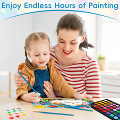 48 Color Solid Watercolor Paint Set with 3 Wooden Brushes – Non-Toxic, Vibrant &