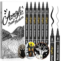 Black Acrylic Paint Marker for Wood: 6 Pack Black Acrylic Paint Pen Dual Tip