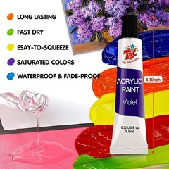 TBC The Best Crafts Acrylic Paint Set, 24 Vibrant 12ml/0.4oz Tubes Basic and Met