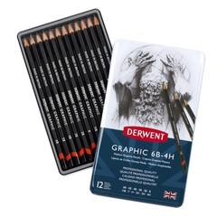 12 PCS Graphic Drawing Pencils Medium In Metal Tin Art Supplies Model 34214