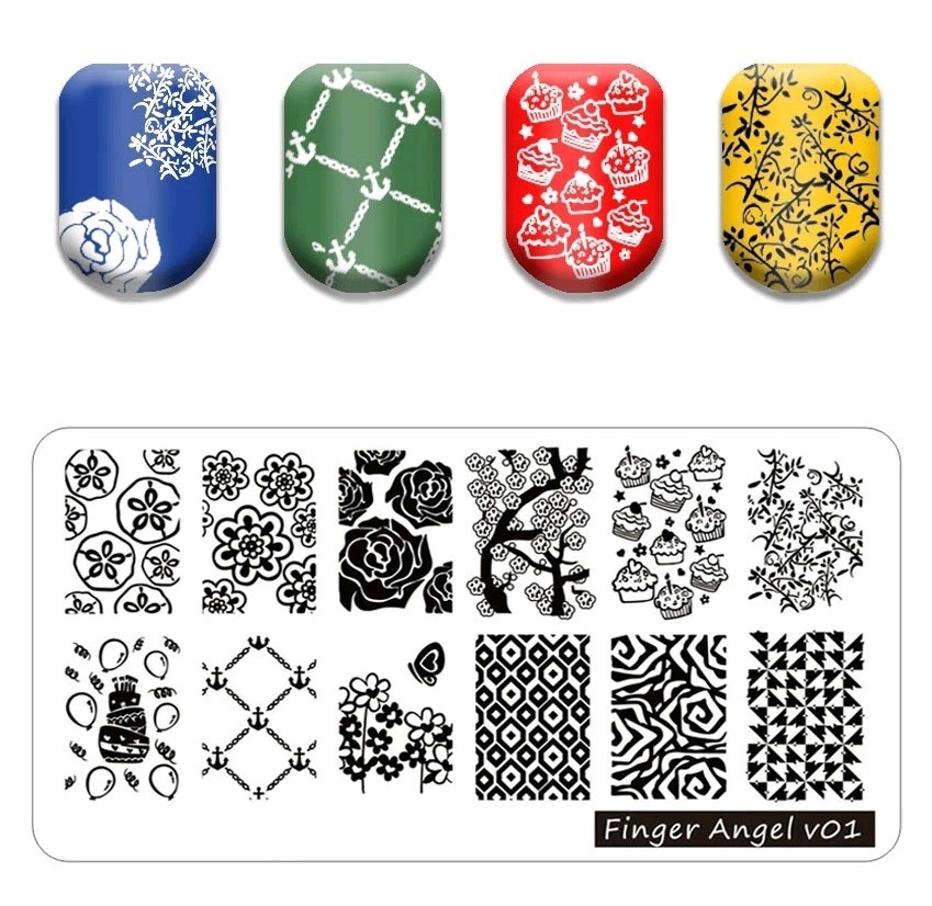 Finger Angel V01 Nail Stamp Plate flowers Cherry Blossom Rose Tree Party Cake