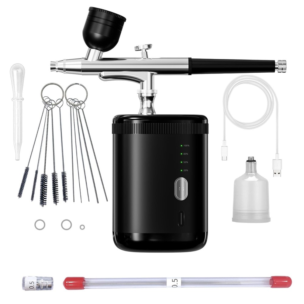 Airbrush kit: Handheld Spray Paint Gun with 0.3/0.5mm Nozzle, Rechargeable Co…