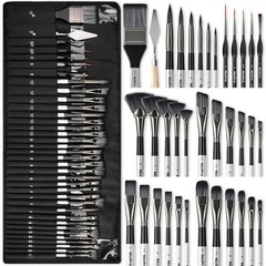 Nicpro 36pcs Paint Brush Set, Professional Paintbrushes with Small, Silver