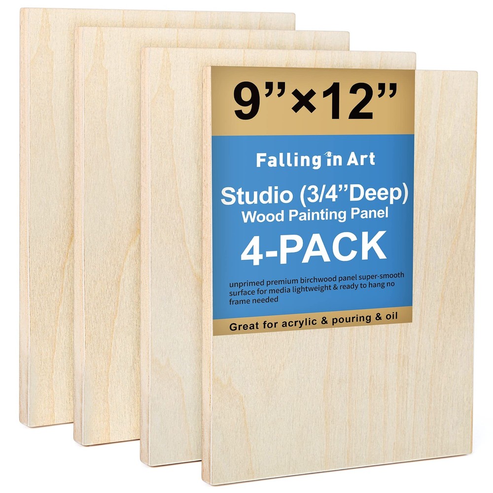Falling in Art Unfinished Birch Wood Canvas Panels 9” x 12” Studio, Natural