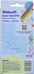 Pelikan 700146 12 Bicolor with All Coloured Pencil Crayons, 24 Colors, Round wit