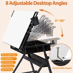 Drafting Drawing Table Tabletop Adjustable Height with Charge Outlet White