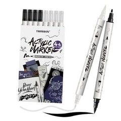 Paint Markers Brush and Fine Dual-tip Acrylic Paint Marker 4 Black and 4 White