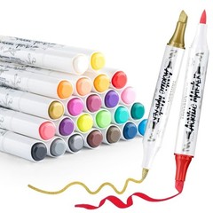 24 Colors Chisel and Brush Dual-tip Acrylic Paint Marker Pen Set for Canvas R…