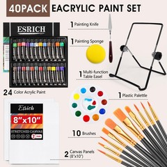 40PCS Acrylic Paint Set, Art Painting Supplies Kit with 24 Paints, 2 Canvas P…