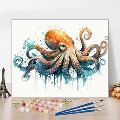 Octopus Paint by Numbers for Adults, 16X20 Inch, Modern Ocean Art, Acrylic, Non-