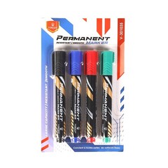VERTEX Permanent Markers Set 4 Colors Black Blue Red Green Smooth Ink Refillable