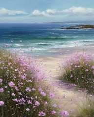 Paint by Numbers Kit for Adults Beginner, Beach Wildflower Adult Paint