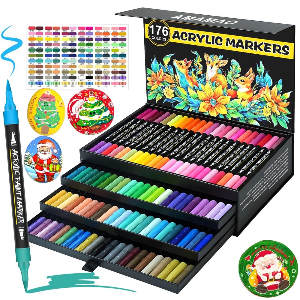 Amamao 176 Colors Acrylic Paint Markers Pens 1 Count (Pack of 88), 176 colors
