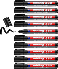 330 Permanent Marker – Black – 10 Pens – Chisel Tip 1-5 Mm – Waterproof, Quick-D