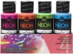 4 Bottle Multi-Surface Acrylic Paint Set, 2Oz, Neon Blacklight Colors