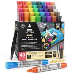 Arteza Acrylic Paint Markers, Set of 40 Acrylic Paint Pens in Assorted Colors, A