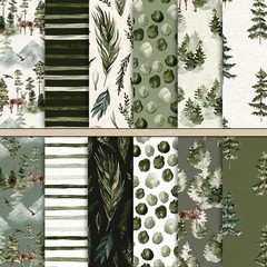Whaline 24 Pack Christmas Pattern Paper 30x30cm Watercolor Green, White