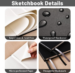Hardcover Sketch Book 9″ X 12″, Sketchbook Drawing Pads, 160GSM Thick Smooth Ske