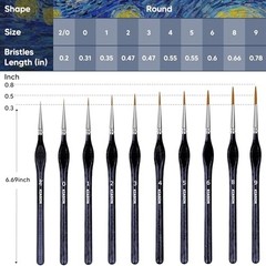 PC Miniature Paint Brush for Fine Detailing,Small Painting Brushes Set 10 Black