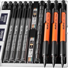 Nicpro 3 PCS 1.3 mm Orange Mechanical Pencils Set with 66 Lead Refill, 3 Eraser