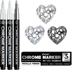 3 Colors Chrome Paint Markers, Light, Black and Laser Silver Permanent Mirror Li