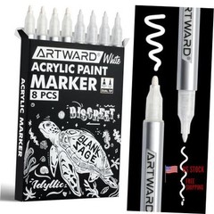 Acrylic Paint Markers Pack, Dual Tip 0.7mm & 3mm Acrylic Paint Pens, 8 White