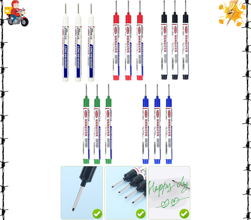 Long Head Deep Hole Marker Pens, 15PCS Long Nib Marker 20mm Quick Dry Waterproof