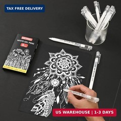 White Gel Pens 0.6mm Fine Point Opaque White Archival Ink Pen for Art, Coloring,
