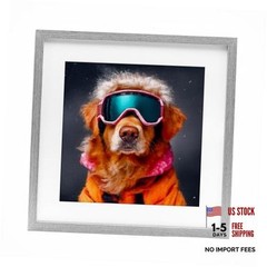 ‘Ski Dog with Goggles’| Framed Print Under Glass | | Gray, 13 13″L x 13″W Grey