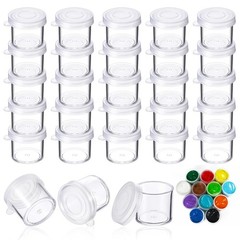 25 Pcs Small Paint Pots Lids Clear Plastic Empty Cups 10ml/0.34 Oz Painting