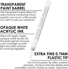 6 White Acrylic Paint Markers, 0.7mm Extra Fine Tip Acrylic Paint Pens for Drawi