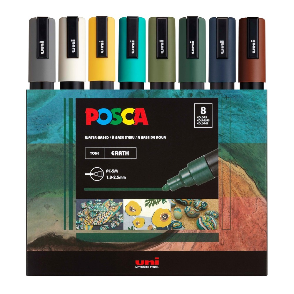 uni PC-5M Water-Based Paint Markers, Reversible Medium Tip (1.8-2.5mm), Earth…