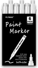 White Paint Pens, 6 Pack 2.5Mm Medium Tip White Paint Marker Permanent for Wood