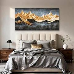 YETHEN WAL Gold Mountain Landscape Wall Art, 40″L x 20″W Black and Gold