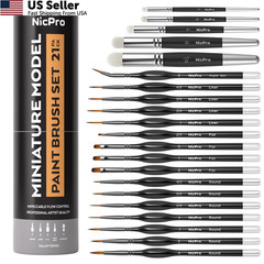 21PCS Miniature Paint Brush Set Detail Drybrush for Acrylic Oil Craft USA