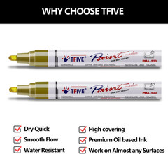 Gold Permanent Paint Marker Pens – 2 Count Oil Based Marker Pen, Medium Tip, Wat