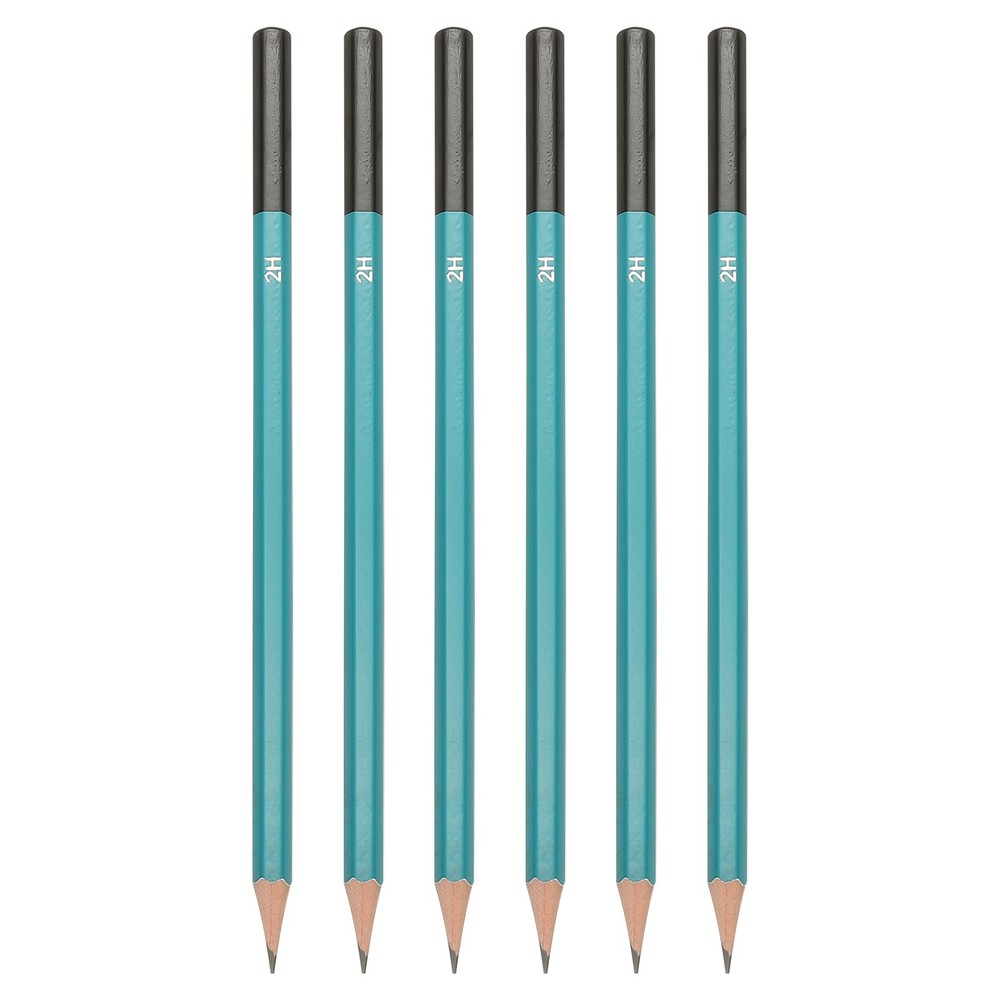 2H Drawing Pencils, 6PCS, Hexagonal , Black Refill, Green/Black Pole