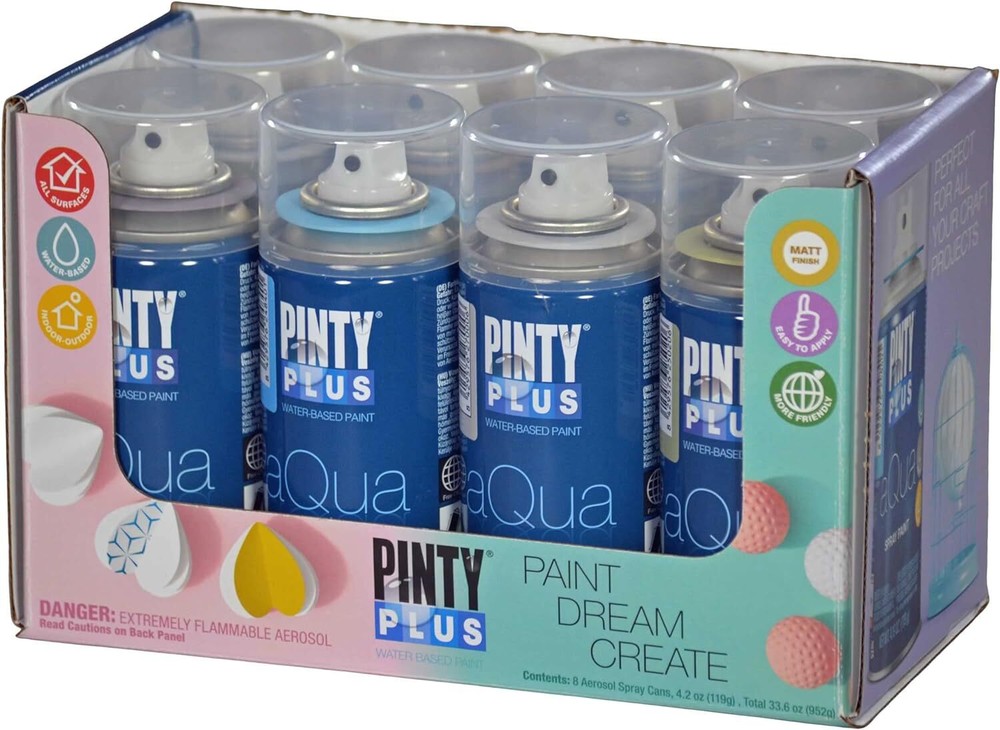 Pintyplus Aqua Spray Paint – Art Set of 8 Water Based 4.2oz Mini Spray Paint