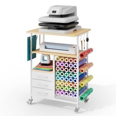 Movable Heat Press Table – 6-Tier Heat Press Stand with Drawers and Vinyl Rol…