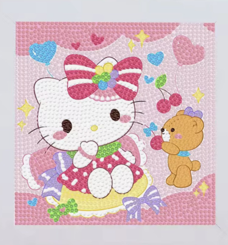 Hello Kitty Diamond Painting Craft Kit-Size 7.8X7.8”￼Diy supplies included.