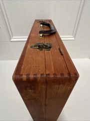 VTG Wooden Hinged Artist Painters Box with Dovetail Design Wood Briefcase Travel
