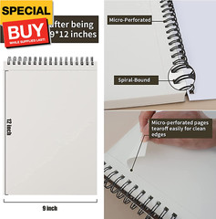 9″ x 12″ Sketch Book, Top Spiral Bound Sketch Pad, 1 Pack 100 Sheets 68lb/100gsm