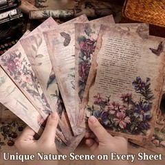 160 Sheets Nature Scrapbook Paper Junk Journal Collage Craft Decorative Set