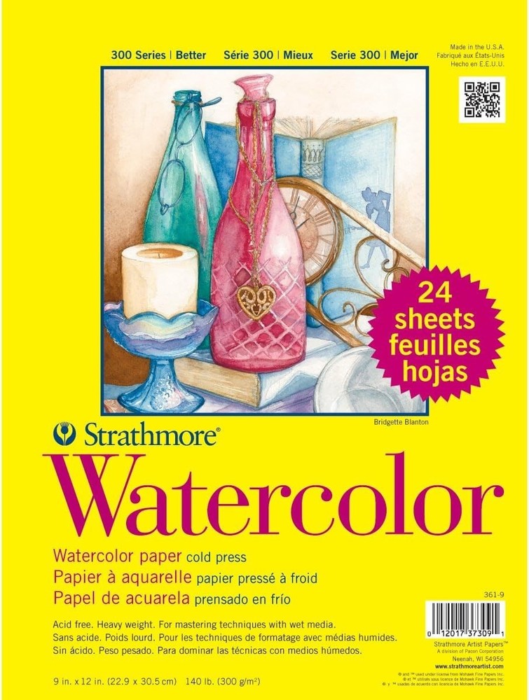 300 Series Watercolor Paper Pad, Tape Bound, 9X12 Inches, 12 Sheets (140Lb/300G)
