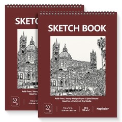 9″ x 12″ Sketch Book, 2-Pack 50 Sheets Spiral Bound Art Sketchbook, Brown